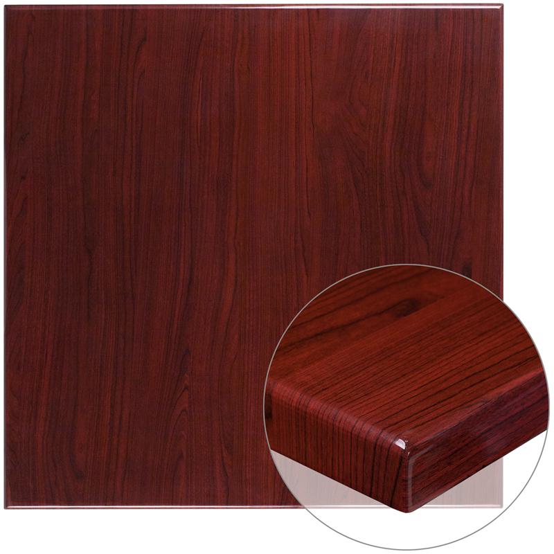 36'' Square High-Gloss Mahogany Resin Table Top with 2'' Thick Drop-Lip. Picture 1