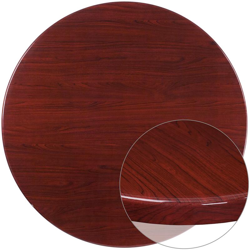48'' Round High-Gloss Mahogany Resin Table Top with 2'' Thick Drop-Lip. Picture 1