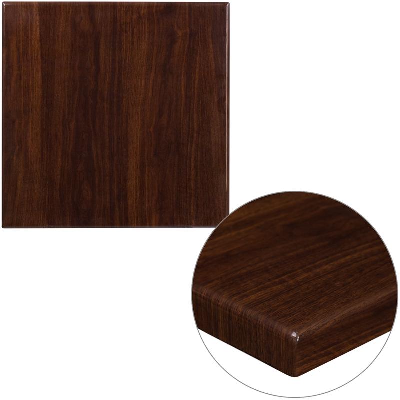 24'' Square High-Gloss Walnut Resin Table Top with 2'' Thick Drop-Lip. The main picture.