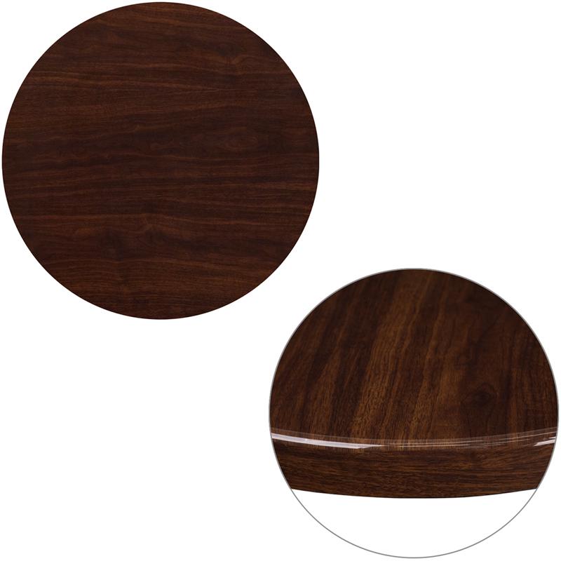 24'' Round High-Gloss Walnut Resin Table Top with 2'' Thick Drop-Lip. Picture 1