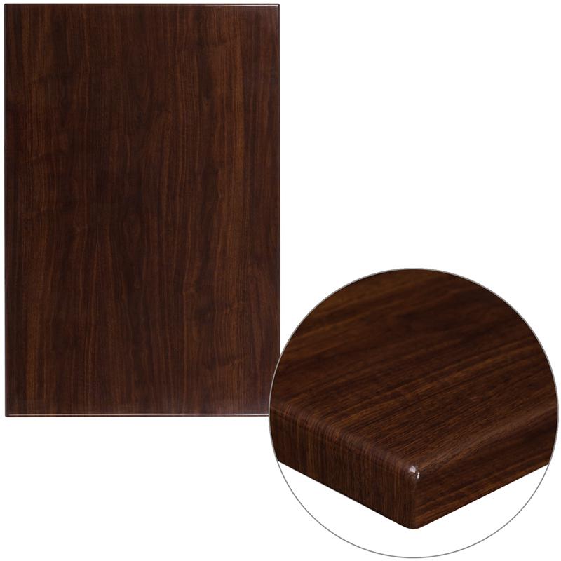30" x 45" Rectangular High-Gloss Walnut Resin Table Top with 2" Thick Edge. Picture 1