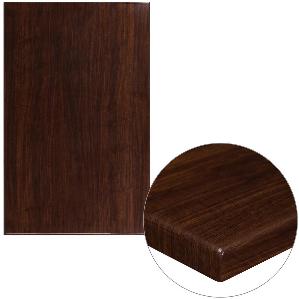 30" x 48" Rectangular High-Gloss Walnut Resin Table Top with 2" Thick Edge. Picture 1