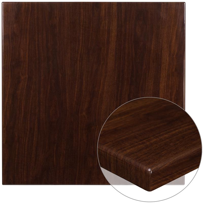36'' Square High-Gloss Walnut Resin Table Top with 2'' Thick Drop-Lip. Picture 1