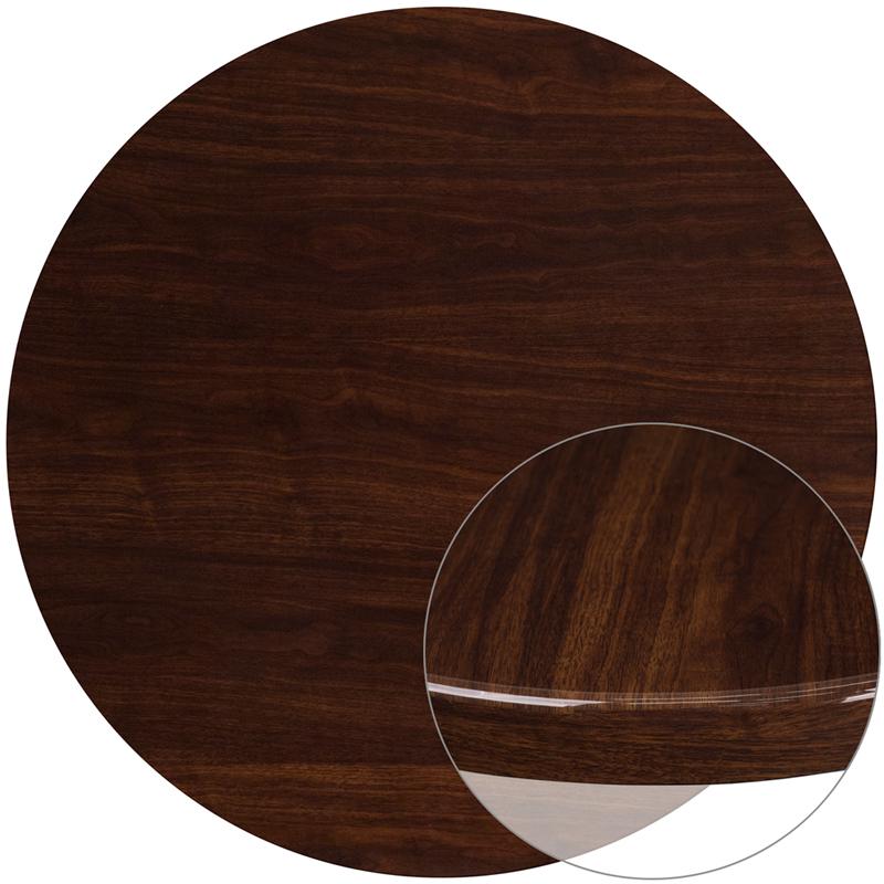 48'' Round High-Gloss Walnut Resin Table Top with 2'' Thick Drop-Lip. Picture 1