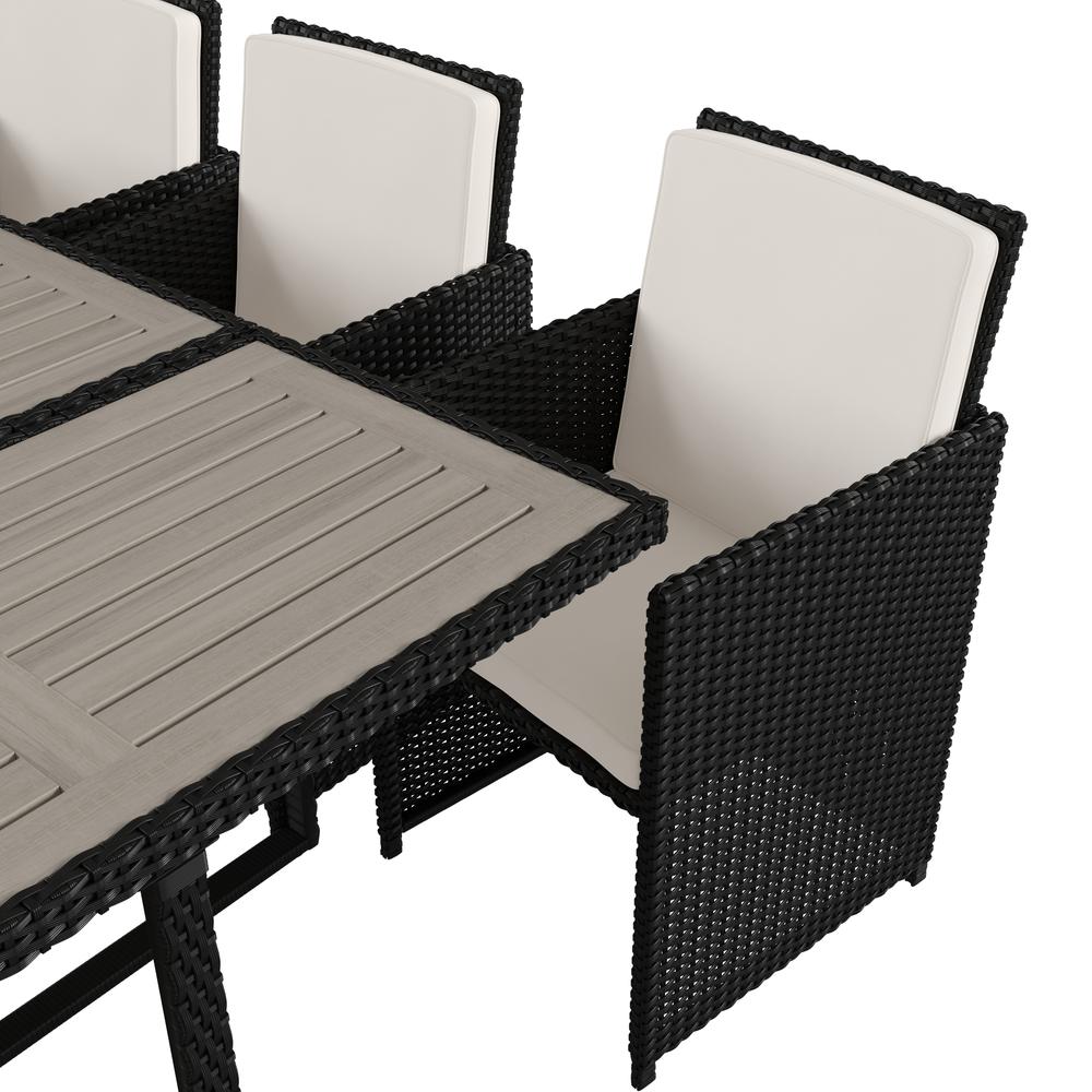7 Piece Set, Black Wicker Modular Chairs-Cream Cushions. Picture 8