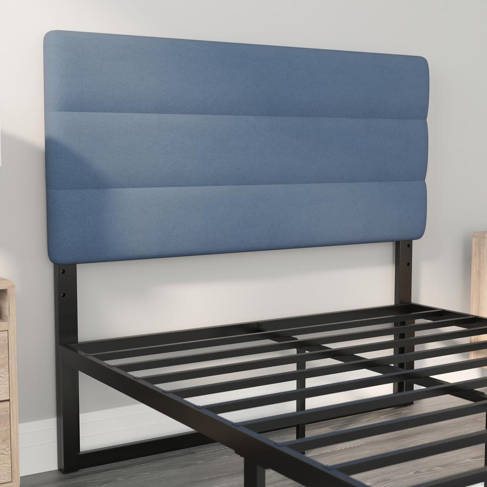Paxton Full Channel Stitched Fabric Upholstered Headboard, Adjustable Height from  44.5" to 57.25" - Blue. Picture 6