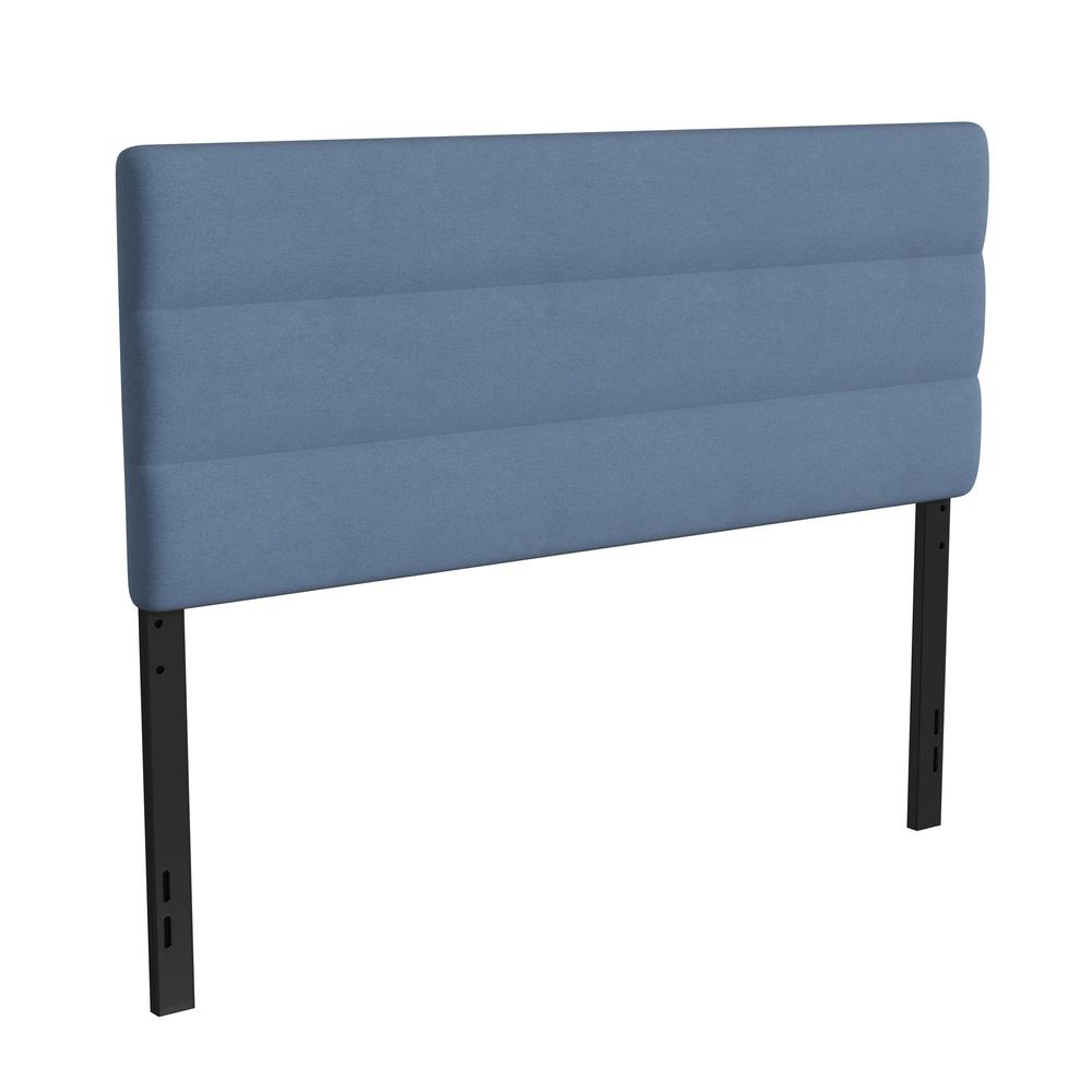 Queen Channel Stitched Fabric Upholstered Headboard, from 44.5" to 57.25" - Blue. Picture 1