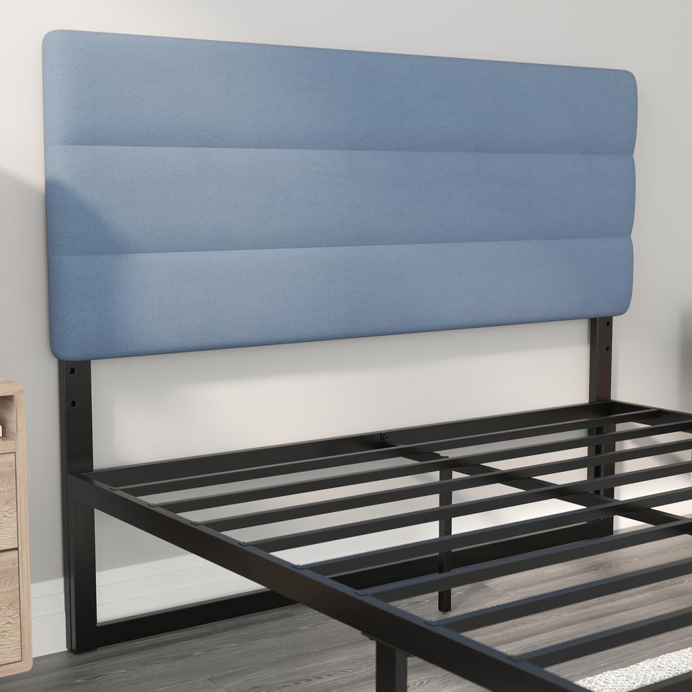 Queen Channel Stitched Fabric Upholstered Headboard, from 44.5" to 57.25" - Blue. Picture 6