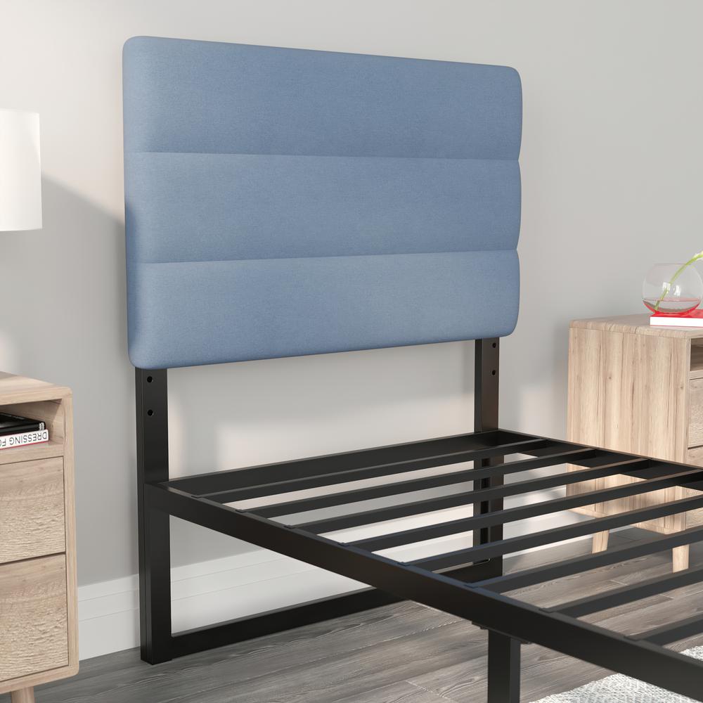 Paxton Twin Channel Stitched Fabric Upholstered Headboard, Adjustable Height from  44.5" to 57.25" - Blue. Picture 6