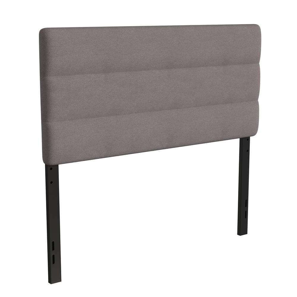 Full Channel Stitched Fabric Upholstered Headboard, from 44.5" to 57.25" - Gray. Picture 1