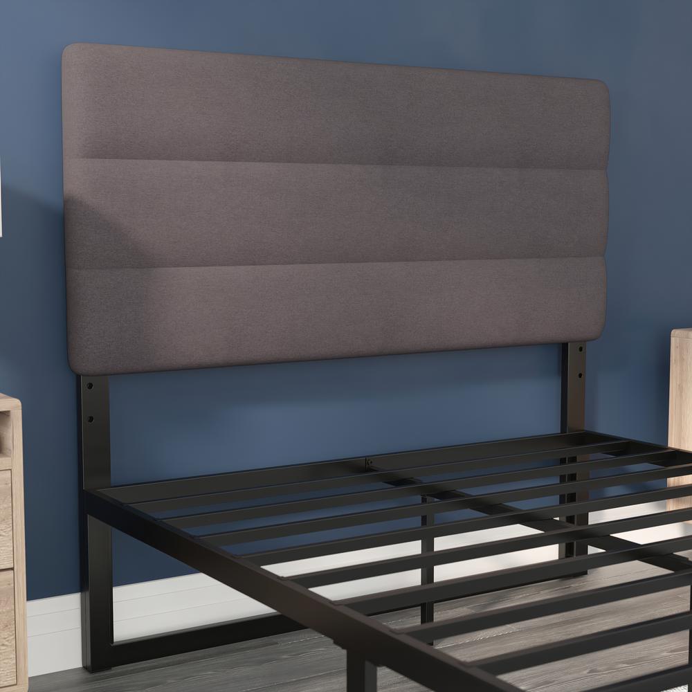 Full Channel Stitched Fabric Upholstered Headboard, from 44.5" to 57.25" - Gray. Picture 6