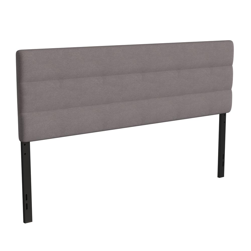 King Channel Stitched Fabric Upholstered Headboard, from 44.5" to 57.25" - Gray. Picture 1