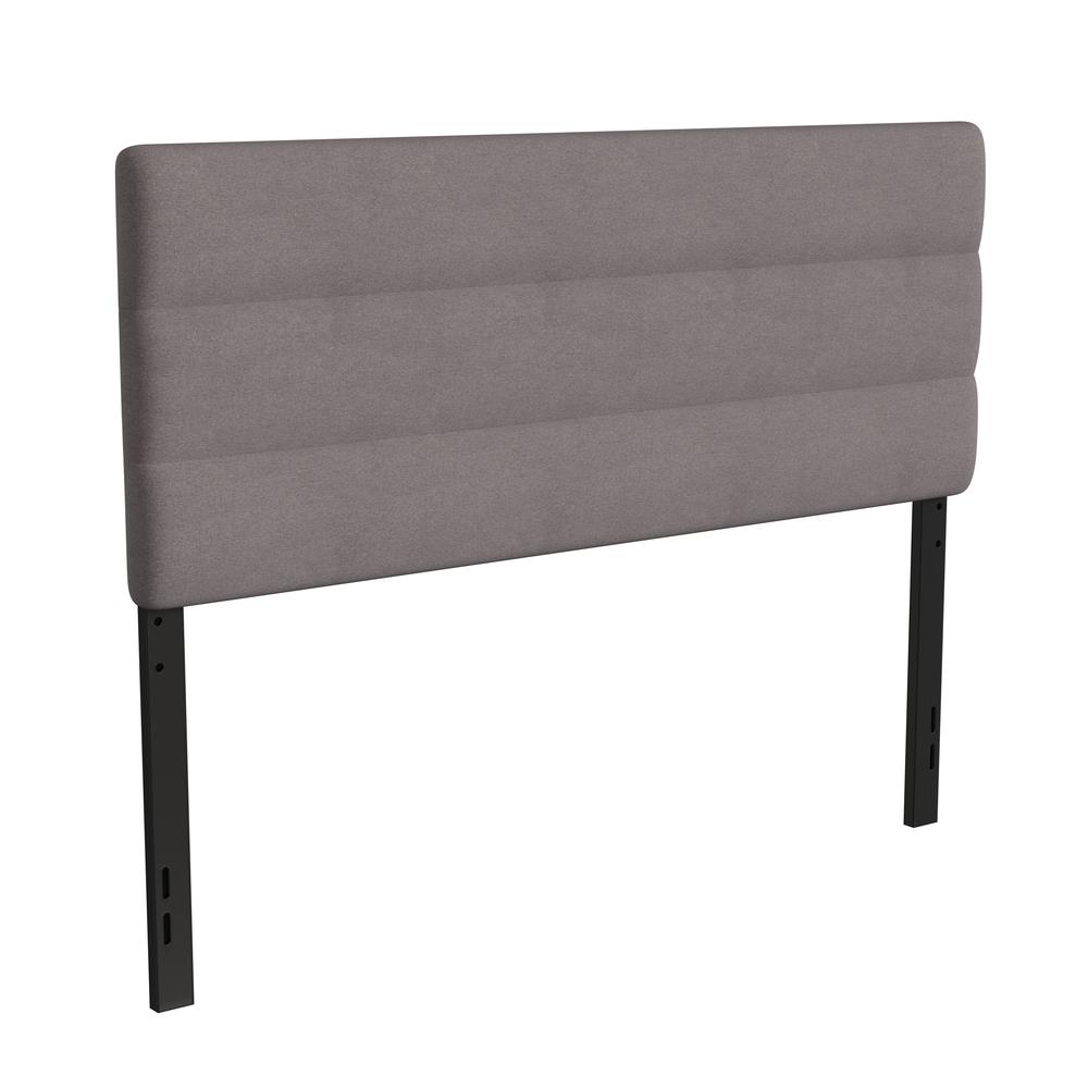 Queen Channel Stitched Fabric Upholstered Headboard, from 44.5" to 57.25" - Gray. Picture 1
