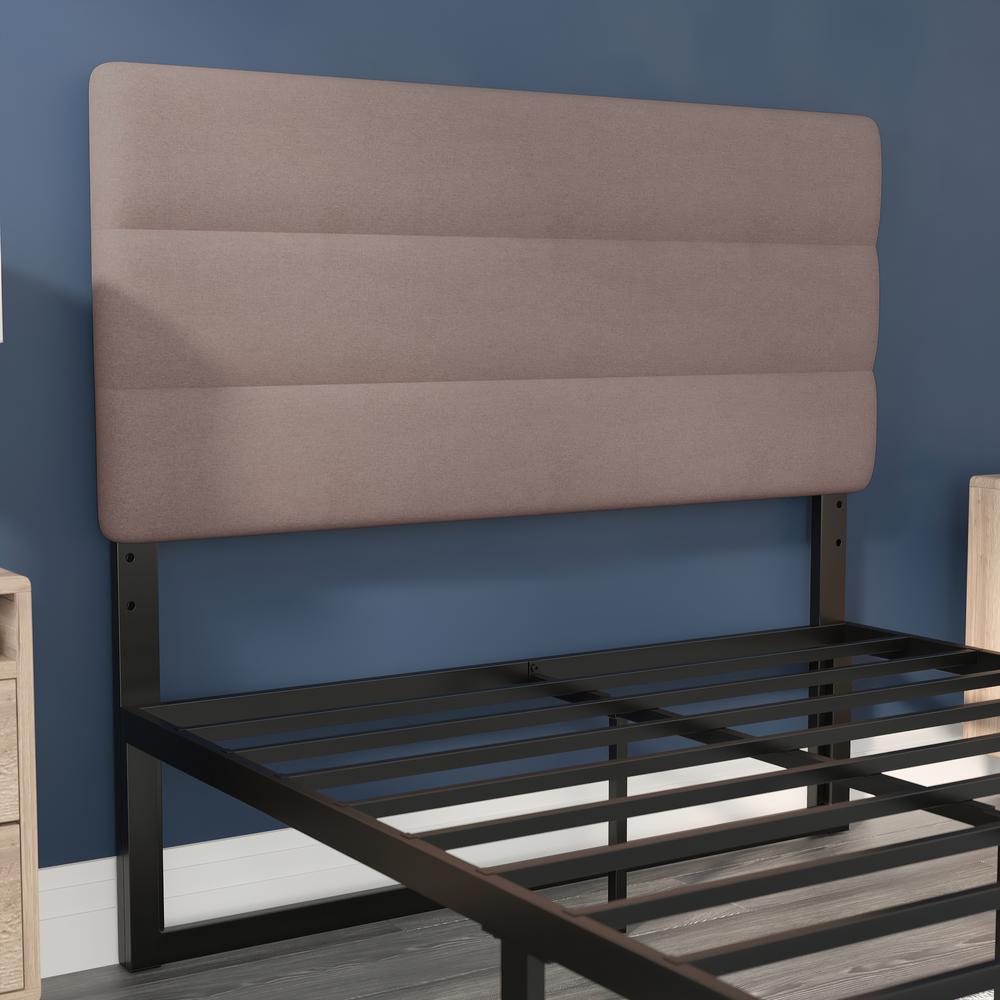 Full Channel Stitched Fabric Upholstered Headboard, from 44.5" to 57.25" - Taupe. Picture 6