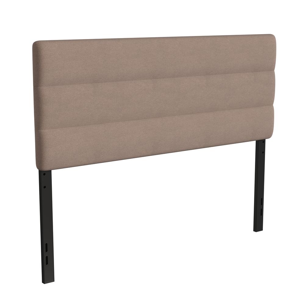 Queen Channel Stitched Fabric Upholstered Headboard,  Taupe. Picture 1
