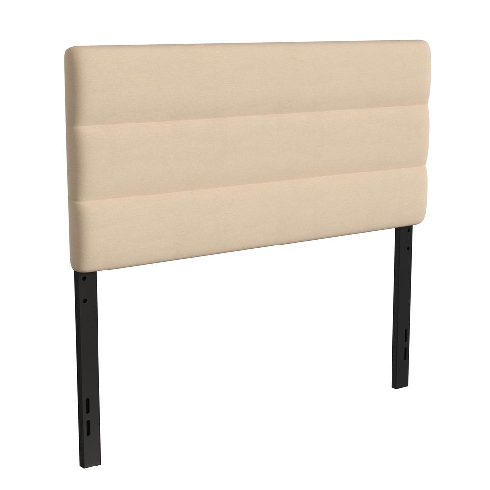 Full Channel Stitched Fabric Upholstered Headboard, from 44.5" to 57.25" - Cream. Picture 1