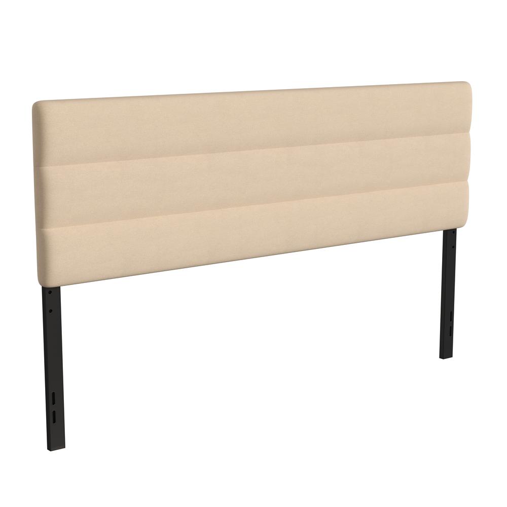 King Channel Stitched Fabric Upholstered Headboard, from 44.5" to 57.25" - Cream. Picture 1