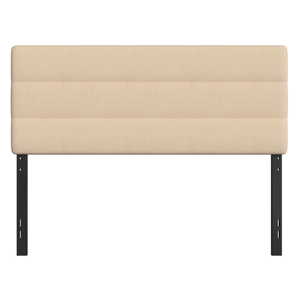 Paxton Queen Channel Stitched Fabric Upholstered Headboard, Adjustable Height from  44.5" to 57.25" - Cream. Picture 11