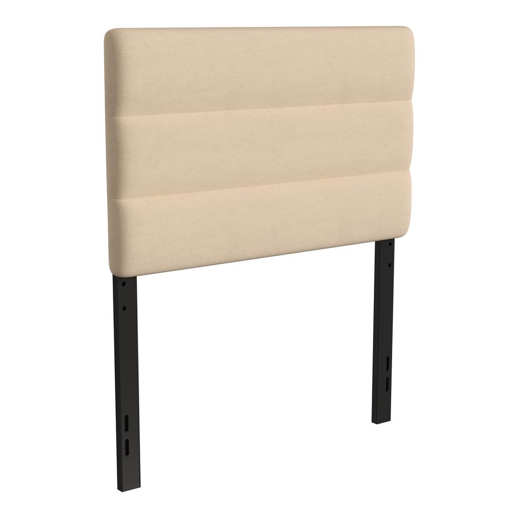 Twin Channel Stitched Fabric Upholstered Headboard, from 44.5" to 57.25" - Cream. Picture 1