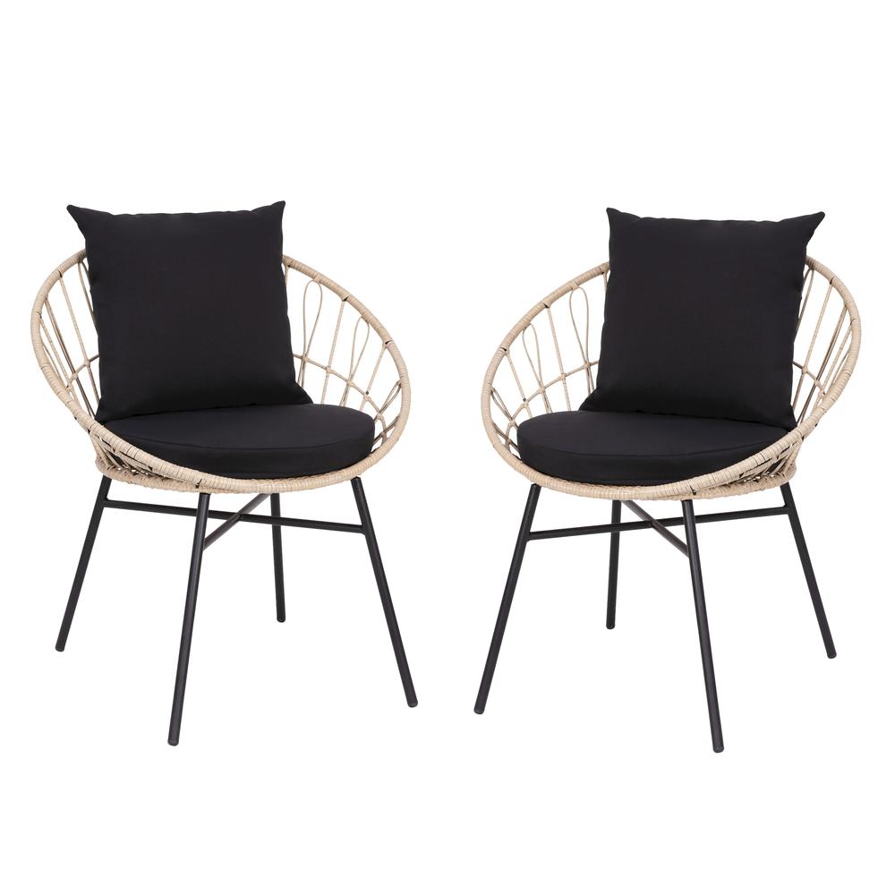 Modern Boho Style Rattan Rope Patio Chairs with Cushions, Set of 2. Picture 3