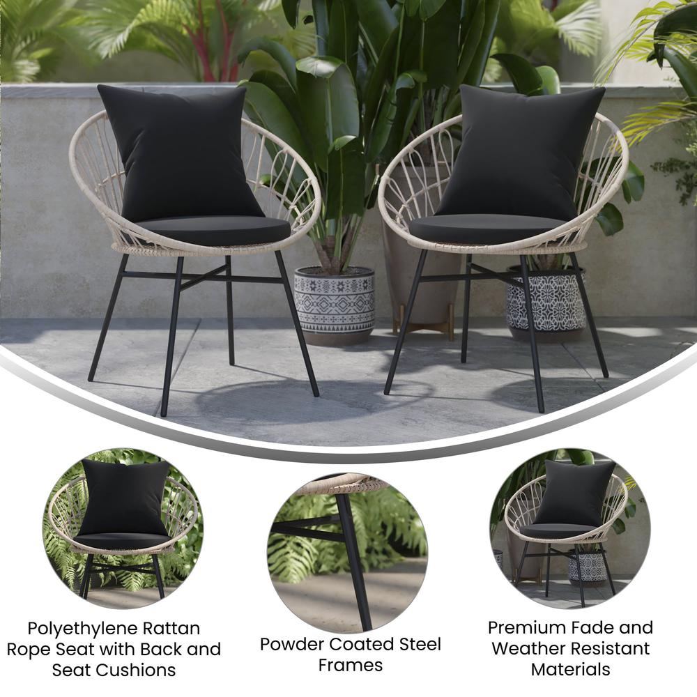 Modern Boho Style Rattan Rope Patio Chairs with Cushions, Set of 2. Picture 8