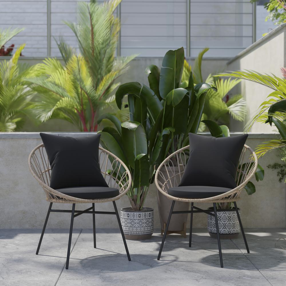 Modern Boho Style Rattan Rope Patio Chairs with Cushions, Set of 2. Picture 6
