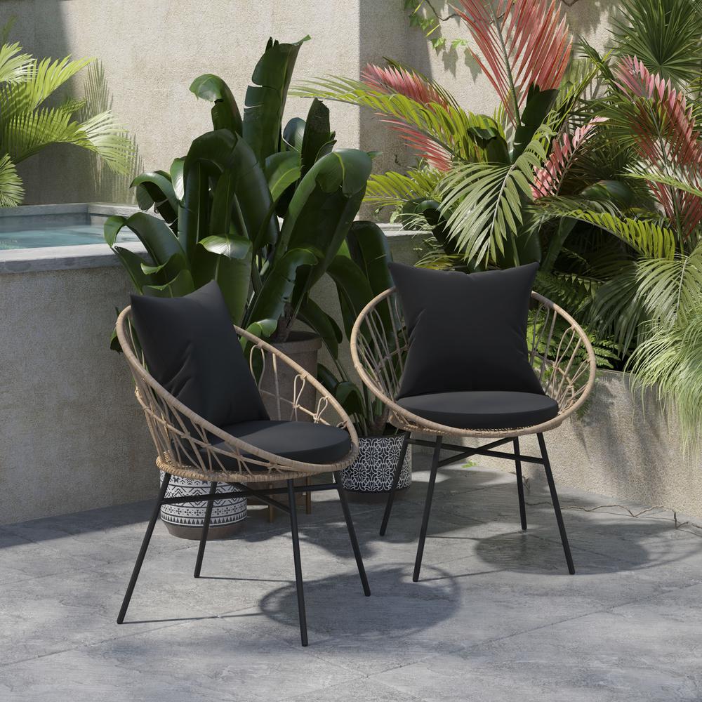 Modern Boho Style Rattan Rope Patio Chairs with Cushions, Set of 2. Picture 4