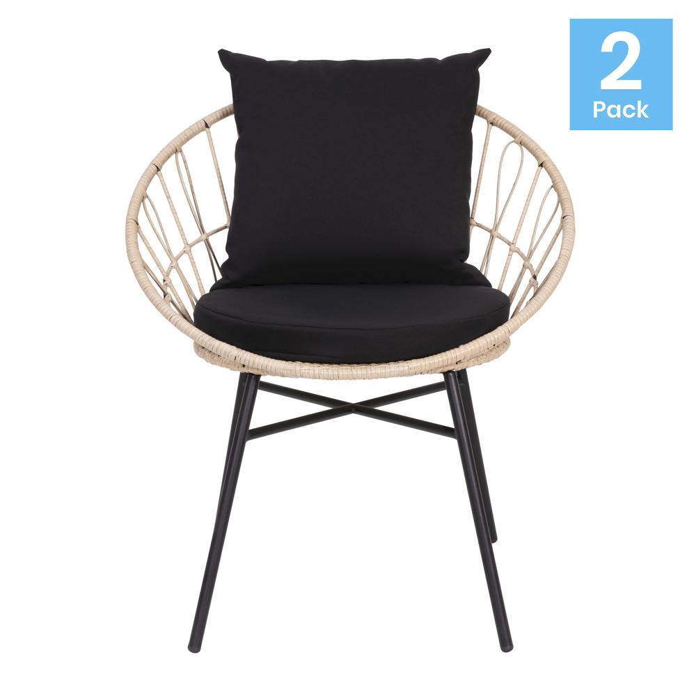 Modern Boho Style Rattan Rope Patio Chairs with Cushions, Set of 2. Picture 2