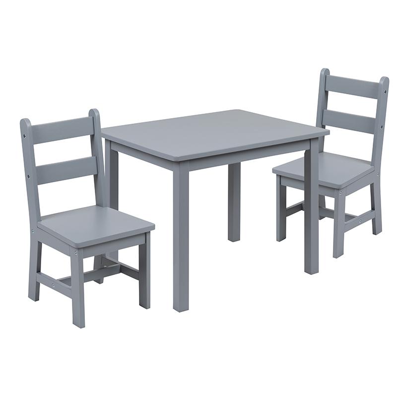 Solid Hardwood Table and Chair Set - 3 Piece Set - Gray. Picture 3