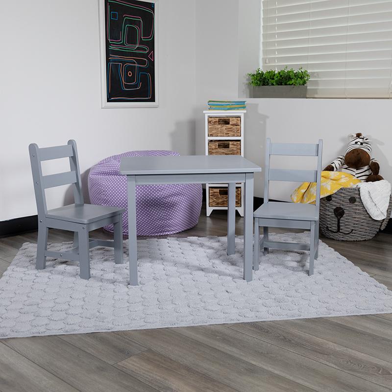 Solid Hardwood Table and Chair Set - 3 Piece Set - Gray. Picture 1