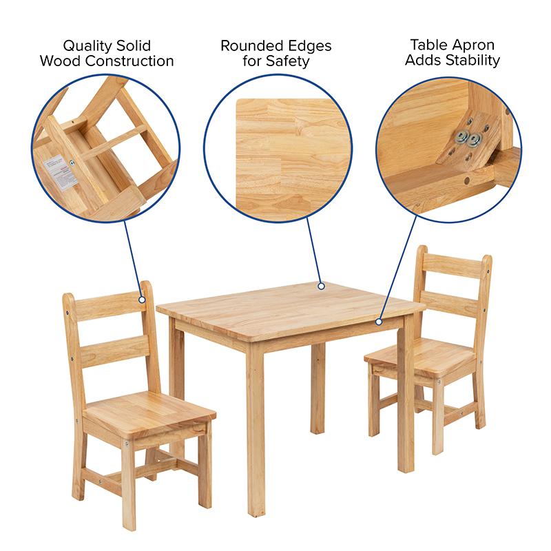 Solid Hardwood Table and Chair Set - 3 Piece Set - Natural. Picture 5