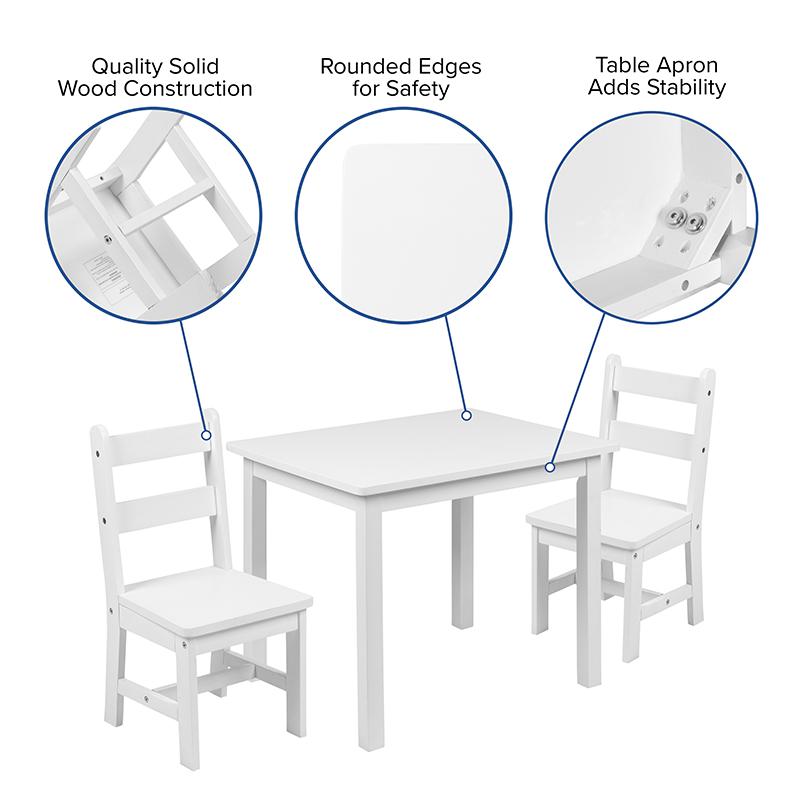 Solid Hardwood Table and Chair Set - 3 Piece Set - White. Picture 5