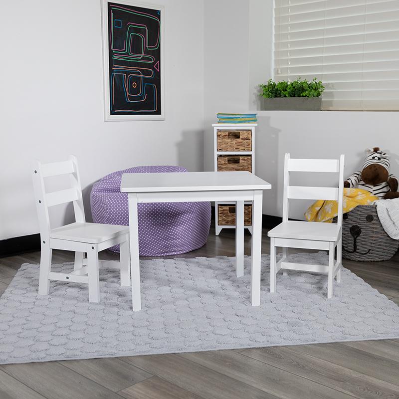 Solid Hardwood Table and Chair Set - 3 Piece Set - White. Picture 1