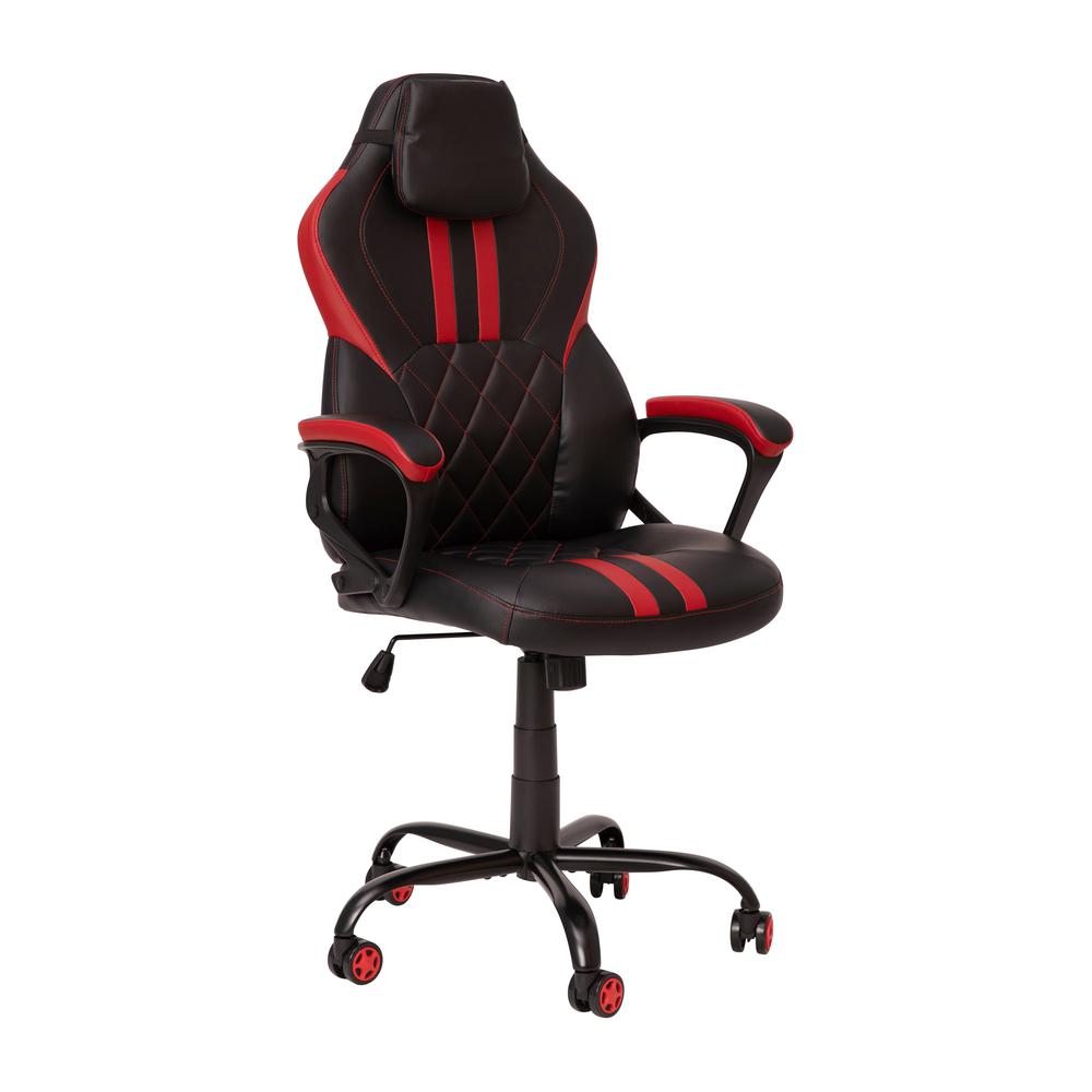 Ergonomic Office Computer Chair - Adjustable Black and Red Designer Gaming Chair - 360° Swivel - Red Dual Wheel Casters. The main picture.
