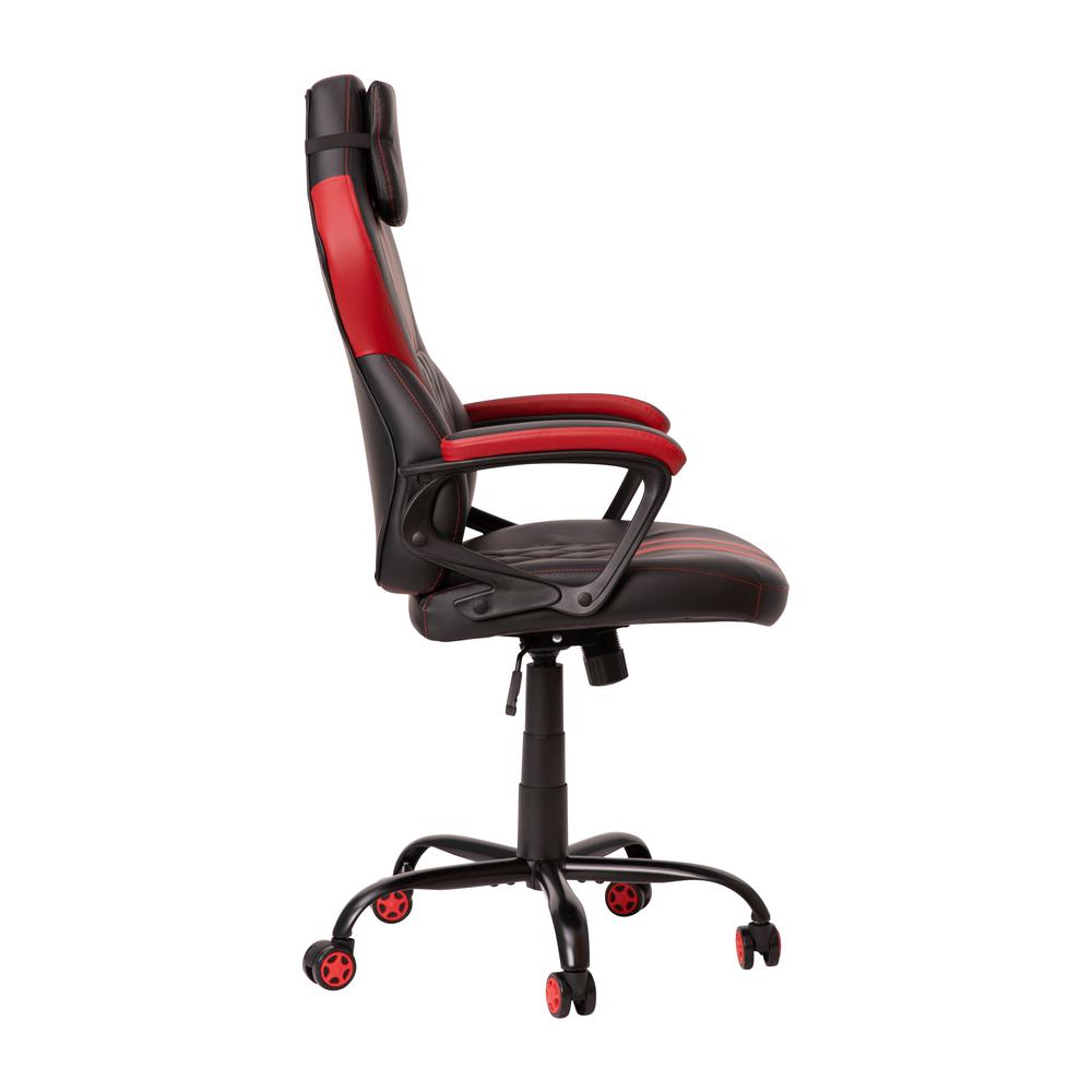 Ergonomic Office Computer Chair - Adjustable Black and Red Designer Gaming Chair - 360° Swivel - Red Dual Wheel Casters. Picture 8