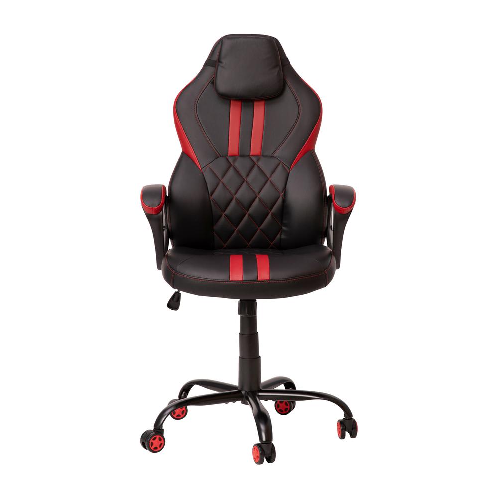 Ergonomic Office Computer Chair - Adjustable Black and Red Designer Gaming Chair - 360° Swivel - Red Dual Wheel Casters. Picture 9