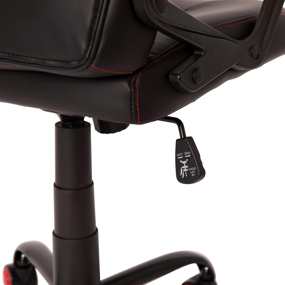Ergonomic Office Computer Chair - Adjustable Black and Red Designer Gaming Chair - 360° Swivel - Red Dual Wheel Casters. Picture 12