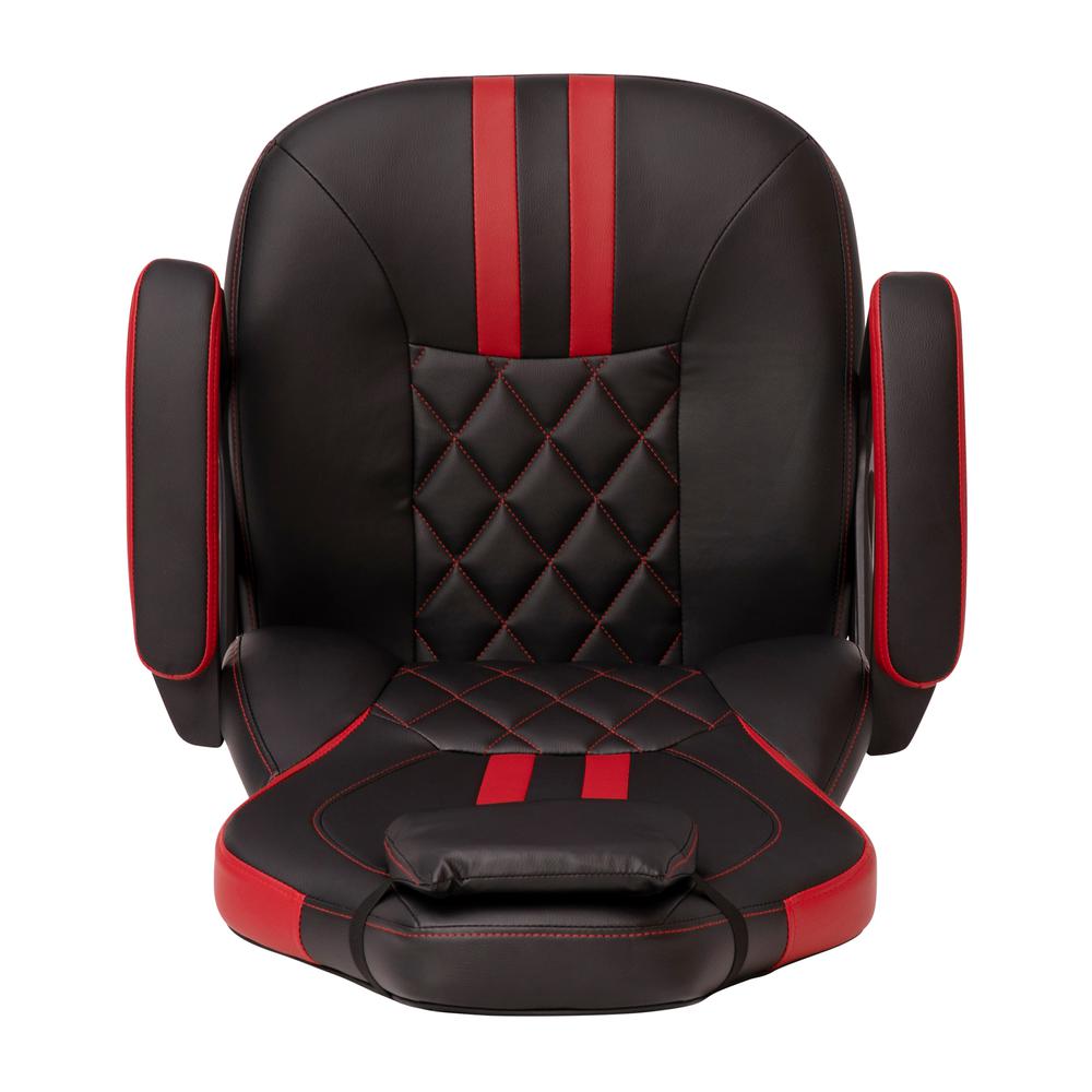 Ergonomic Office Computer Chair - Adjustable Black and Red Designer Gaming Chair - 360° Swivel - Red Dual Wheel Casters. Picture 10