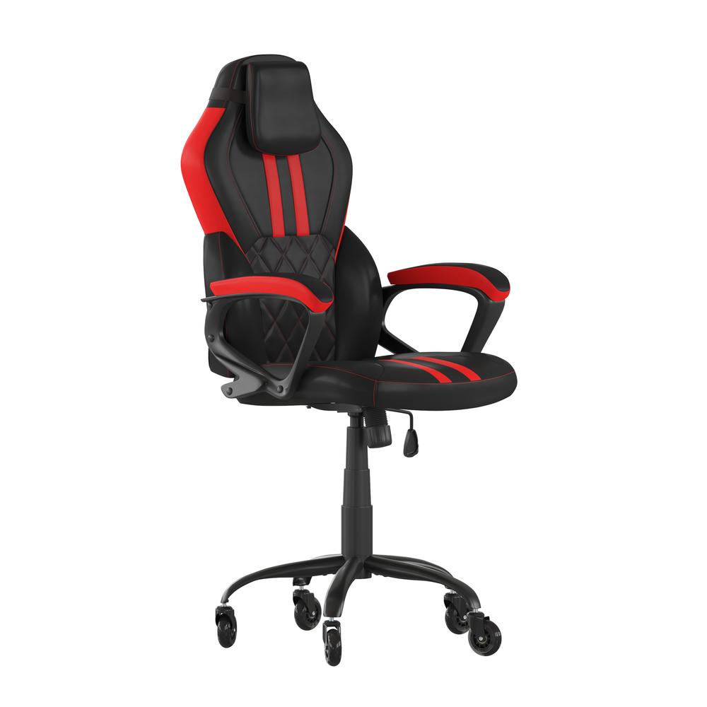 Stone Ergonomic Office Computer Chair - Adjustable Black and Red Designer Gaming Chair - 360° Swivel - Transparent Roller Wheels. Picture 2