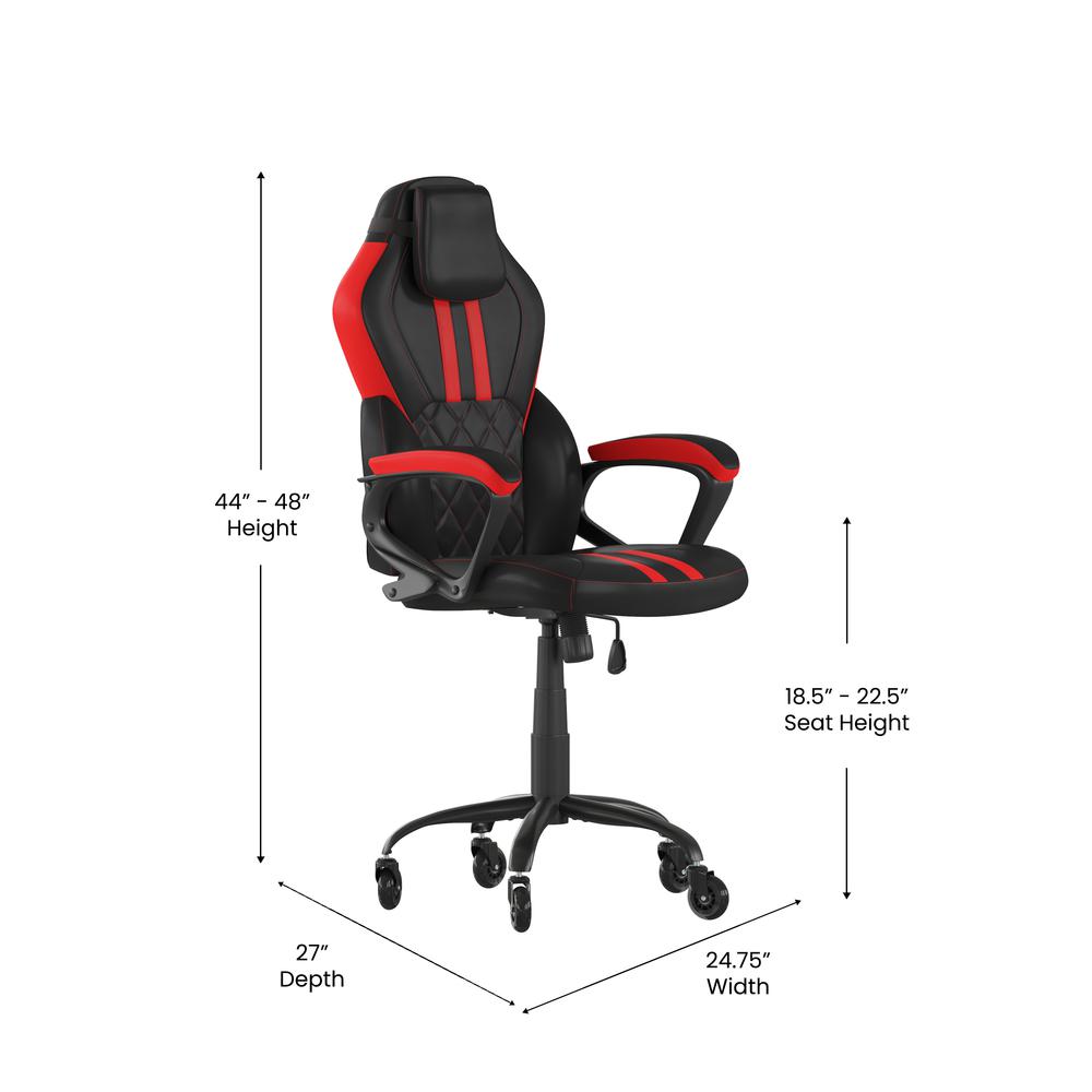 Stone Ergonomic Office Computer Chair - Adjustable Black and Red Designer Gaming Chair - 360° Swivel - Transparent Roller Wheels. Picture 5