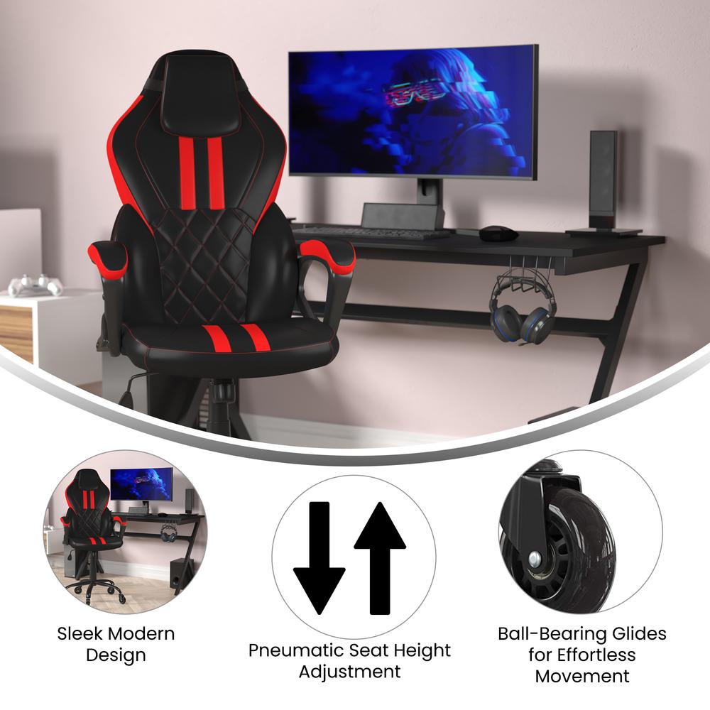 Stone Ergonomic Office Computer Chair - Adjustable Black and Red Designer Gaming Chair - 360° Swivel - Transparent Roller Wheels. Picture 4