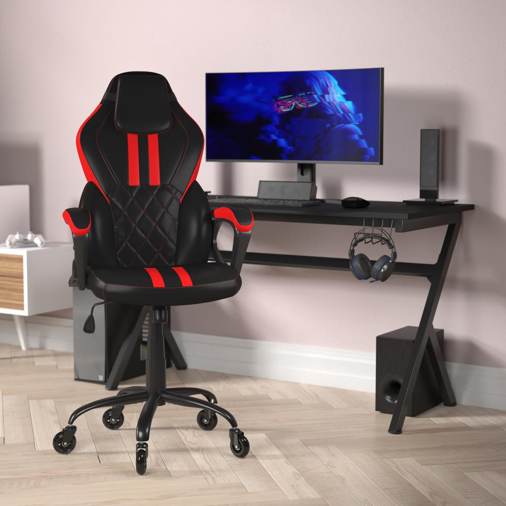 Stone Ergonomic Office Computer Chair - Adjustable Black and Red Designer Gaming Chair - 360° Swivel - Transparent Roller Wheels. The main picture.