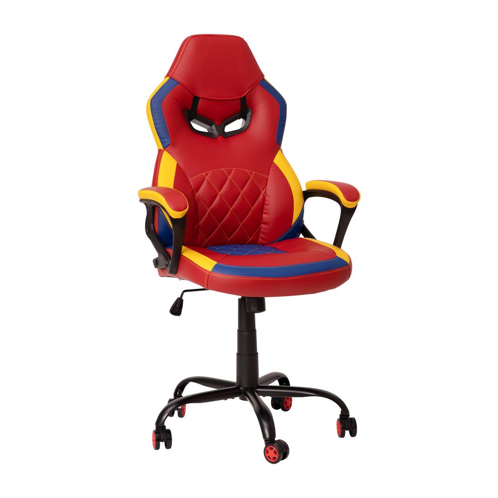 Ergonomic Office Computer Chair - Adjustable Red & Yellow Designer Gaming Chair - 360° Swivel - Red Dual Wheel Casters. Picture 1
