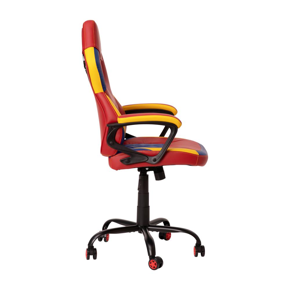 Ergonomic Office Computer Chair - Adjustable Red & Yellow Designer Gaming Chair - 360° Swivel - Red Dual Wheel Casters. Picture 8