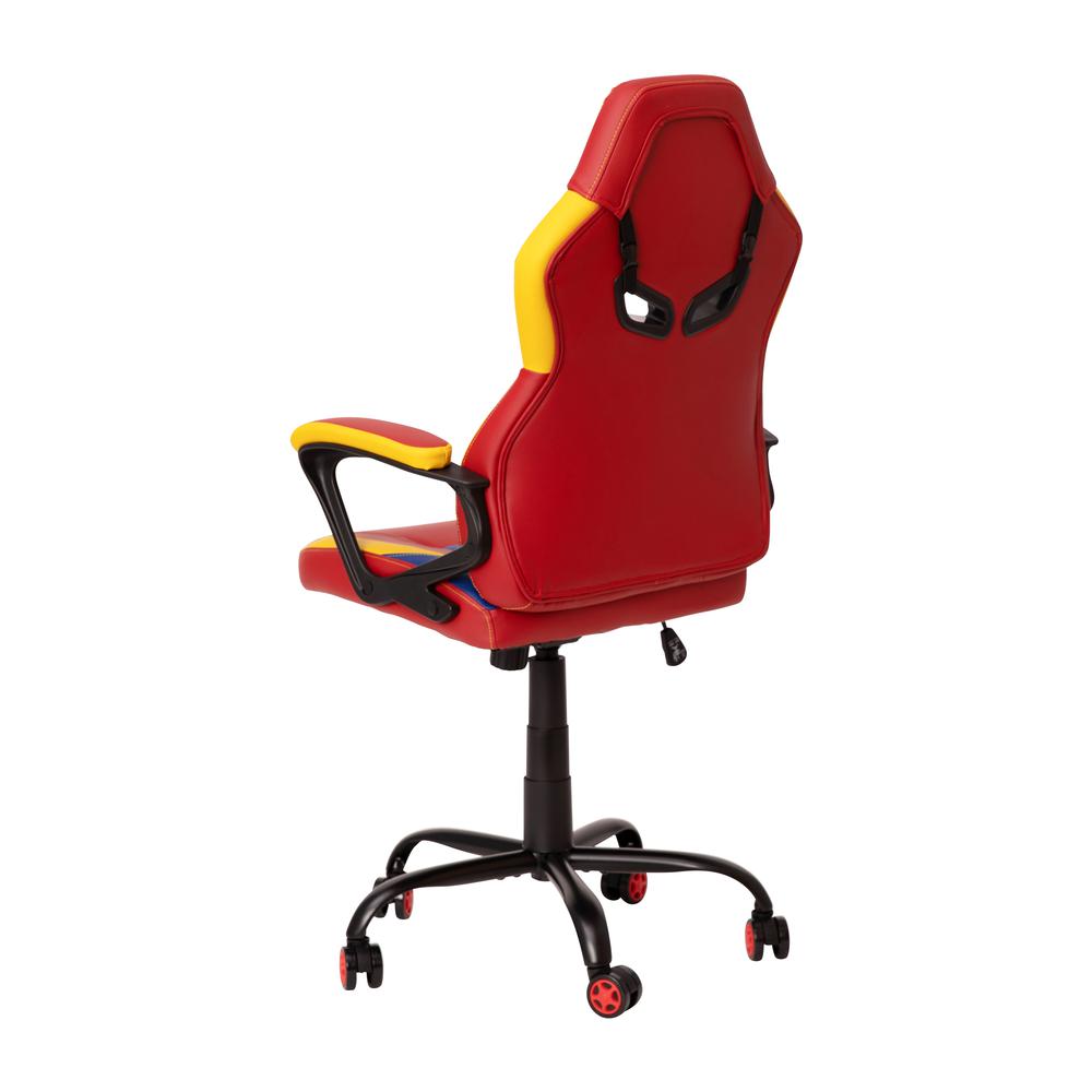 Ergonomic Office Computer Chair - Adjustable Red & Yellow Designer Gaming Chair - 360° Swivel - Red Dual Wheel Casters. Picture 6
