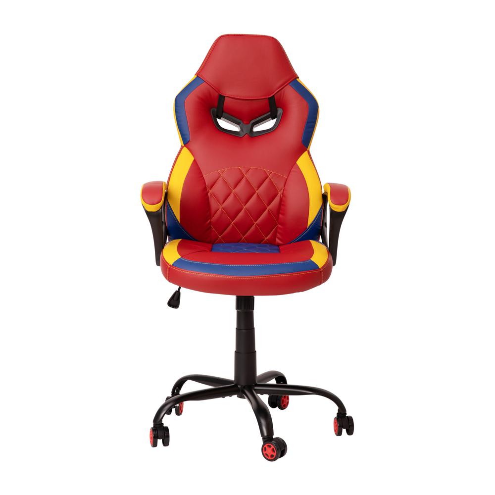 Ergonomic Office Computer Chair - Adjustable Red & Yellow Designer Gaming Chair - 360° Swivel - Red Dual Wheel Casters. Picture 9