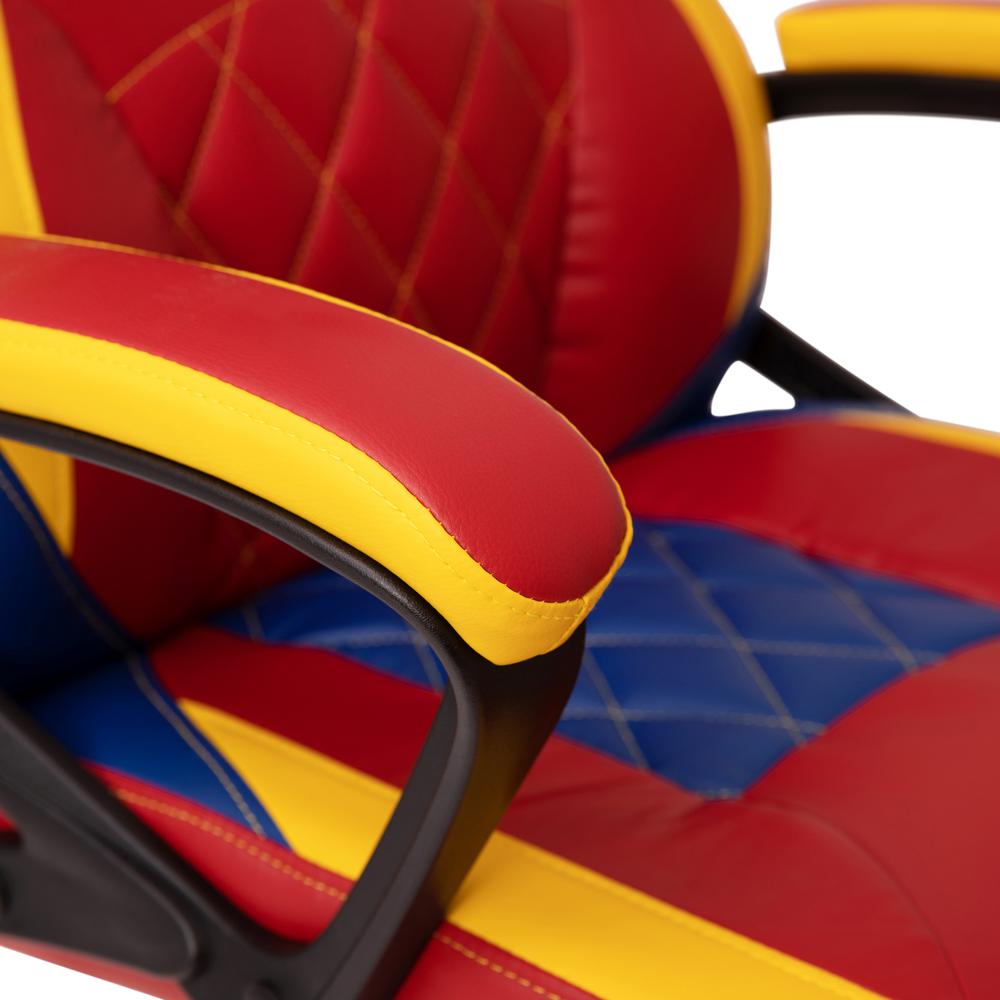 Ergonomic Office Computer Chair - Adjustable Red & Yellow Designer Gaming Chair - 360° Swivel - Red Dual Wheel Casters. Picture 7