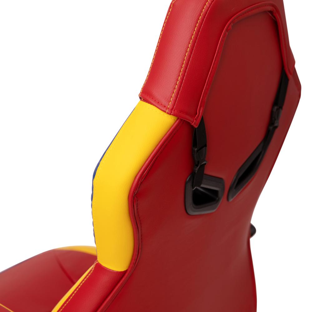 Ergonomic Office Computer Chair - Adjustable Red & Yellow Designer Gaming Chair - 360° Swivel - Red Dual Wheel Casters. Picture 13