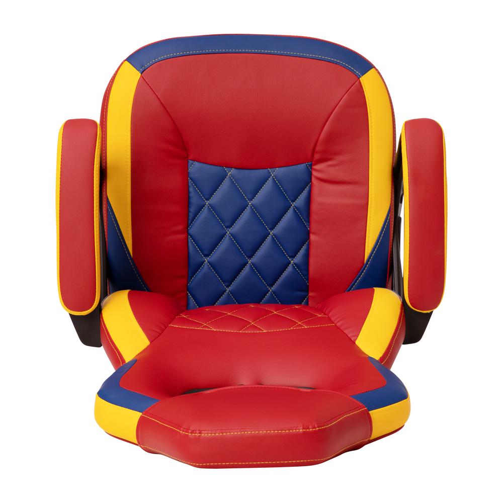 Ergonomic Office Computer Chair - Adjustable Red & Yellow Designer Gaming Chair - 360° Swivel - Red Dual Wheel Casters. Picture 10