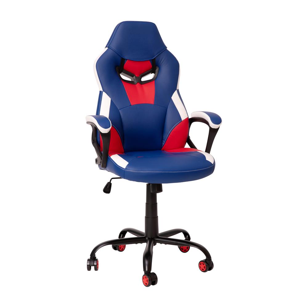 Ergonomic PC Office Computer Chair - Adjustable Red & Blue Designer Gaming Chair - 360° Swivel - Red Dual Wheel Casters. The main picture.